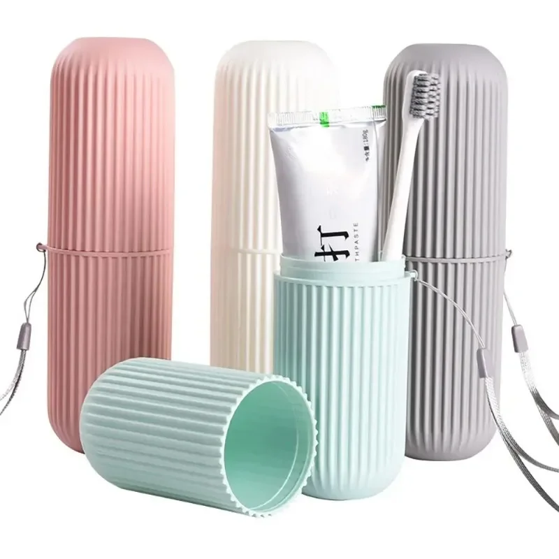 Home Bathroom Organizer - Travel Toothbrush Cup Box Round Plastic