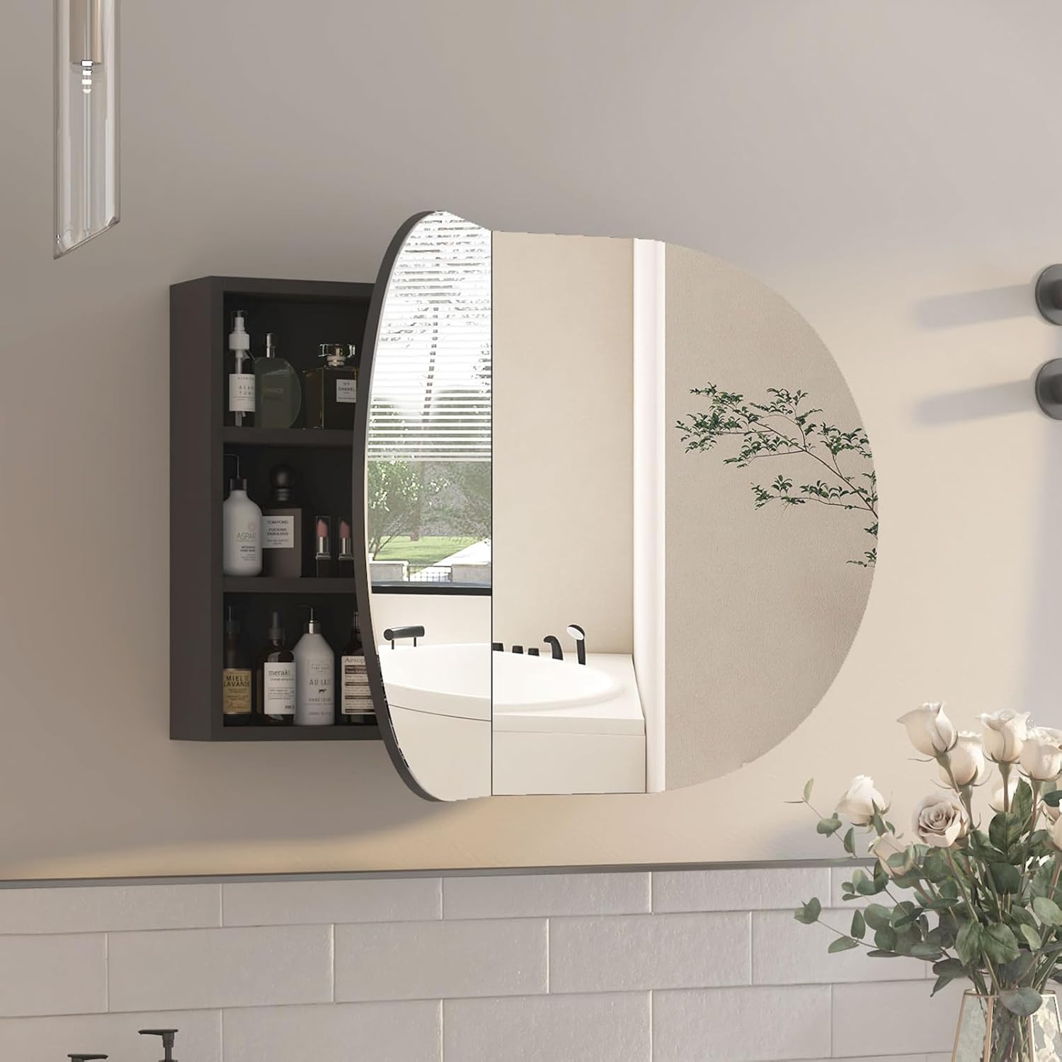 Home Bathroom Cabinets - Oval Medicine Cabinet with Mirror for