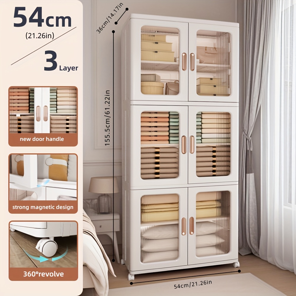 Home Bathroom Cabinets - Large Capacity Closet Lockers, Stackable Rolling