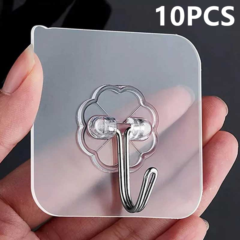 Robe Hook Adhesive - 10PCS Transparent Stainless Steel Strong Self