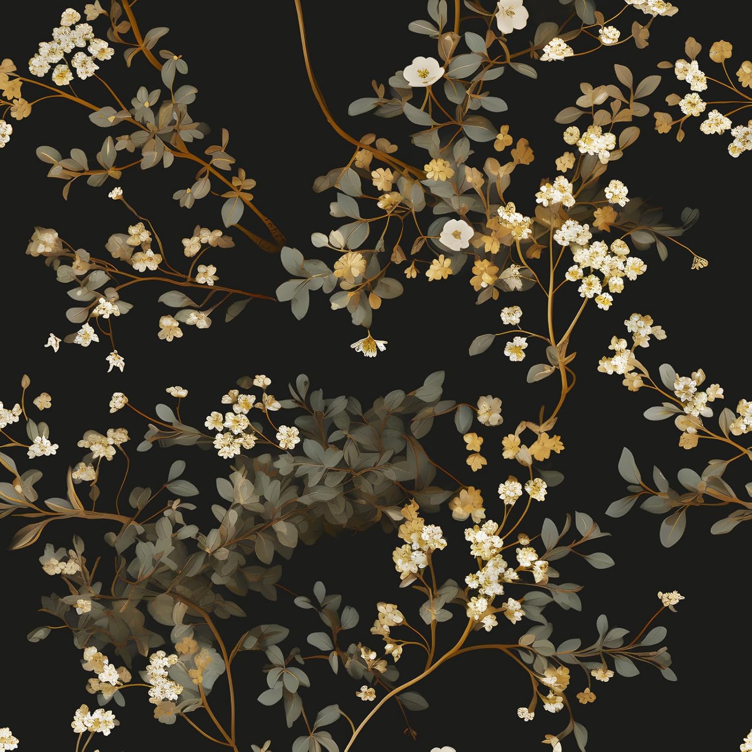 Home Bathroom Products - Black Floral Wallpaper 17.4