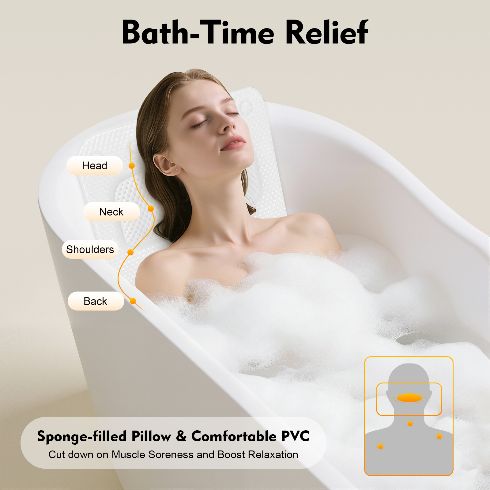 Home Bathroom Tub - Bathtub Mat with Pillow, PVC Foaming