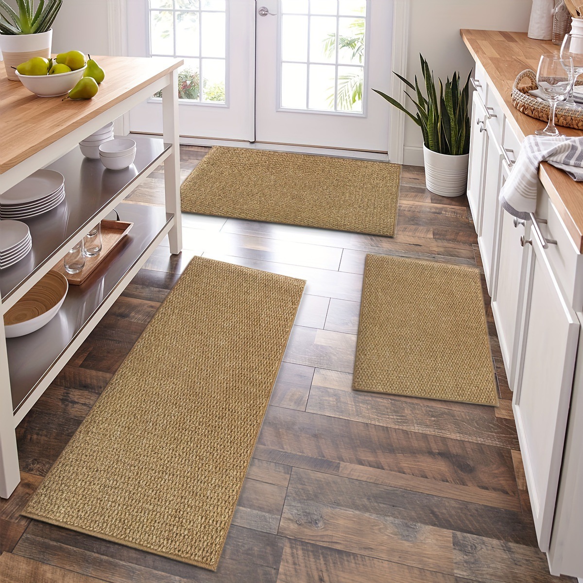 Home Bathroom Rugs - Washable Non-slip Kitchen Rug Faux Sisal