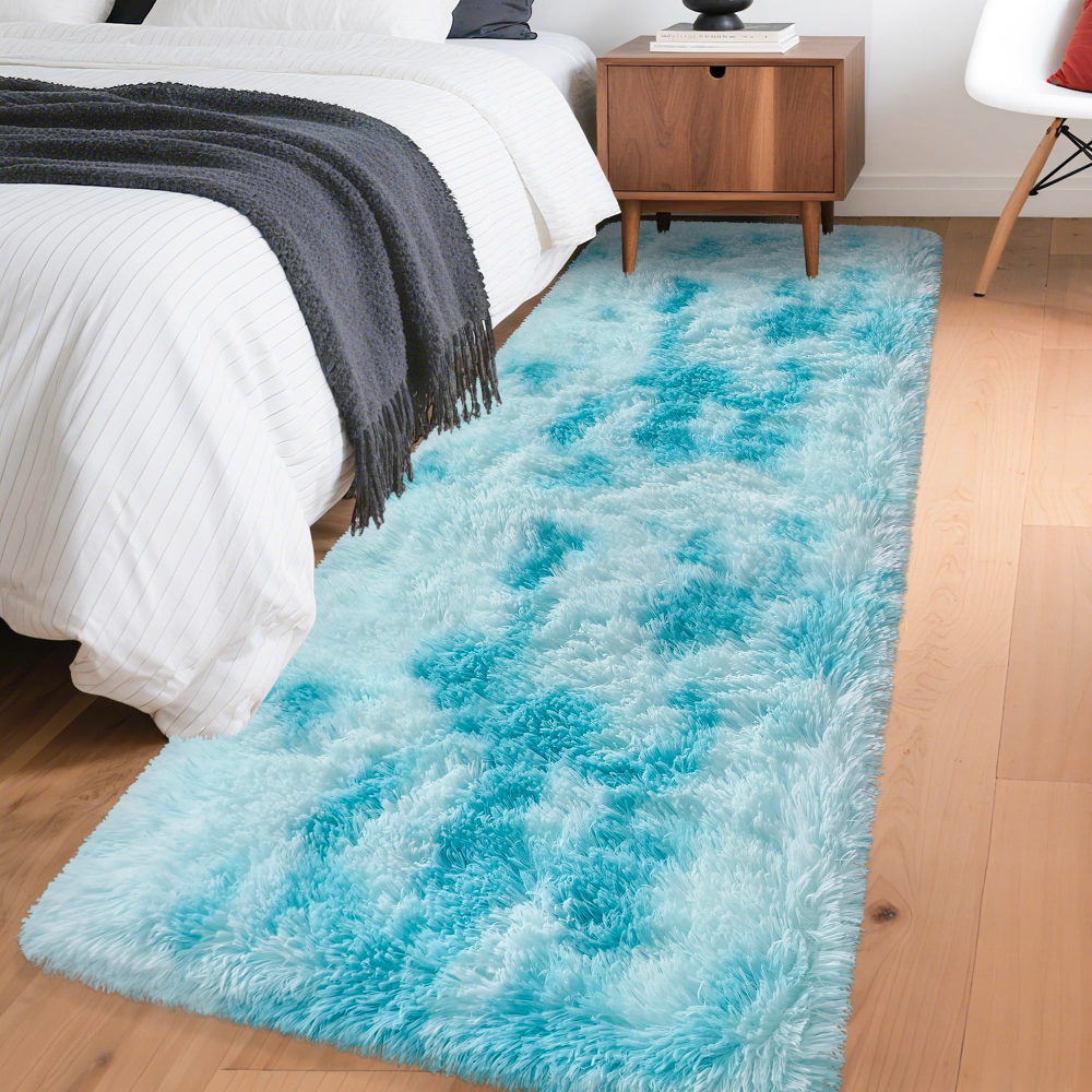 Home Bathroom Rugs - VIKAMA Gradient Blue Fluffy Runner Rug