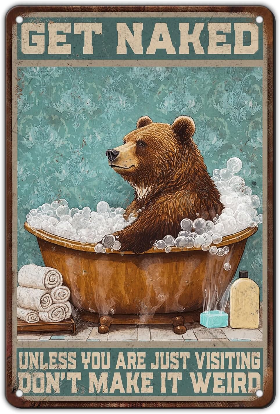 Bear Bath Metal Tin Sign  Inch - Home Bathroom Tub ulasan dan harga