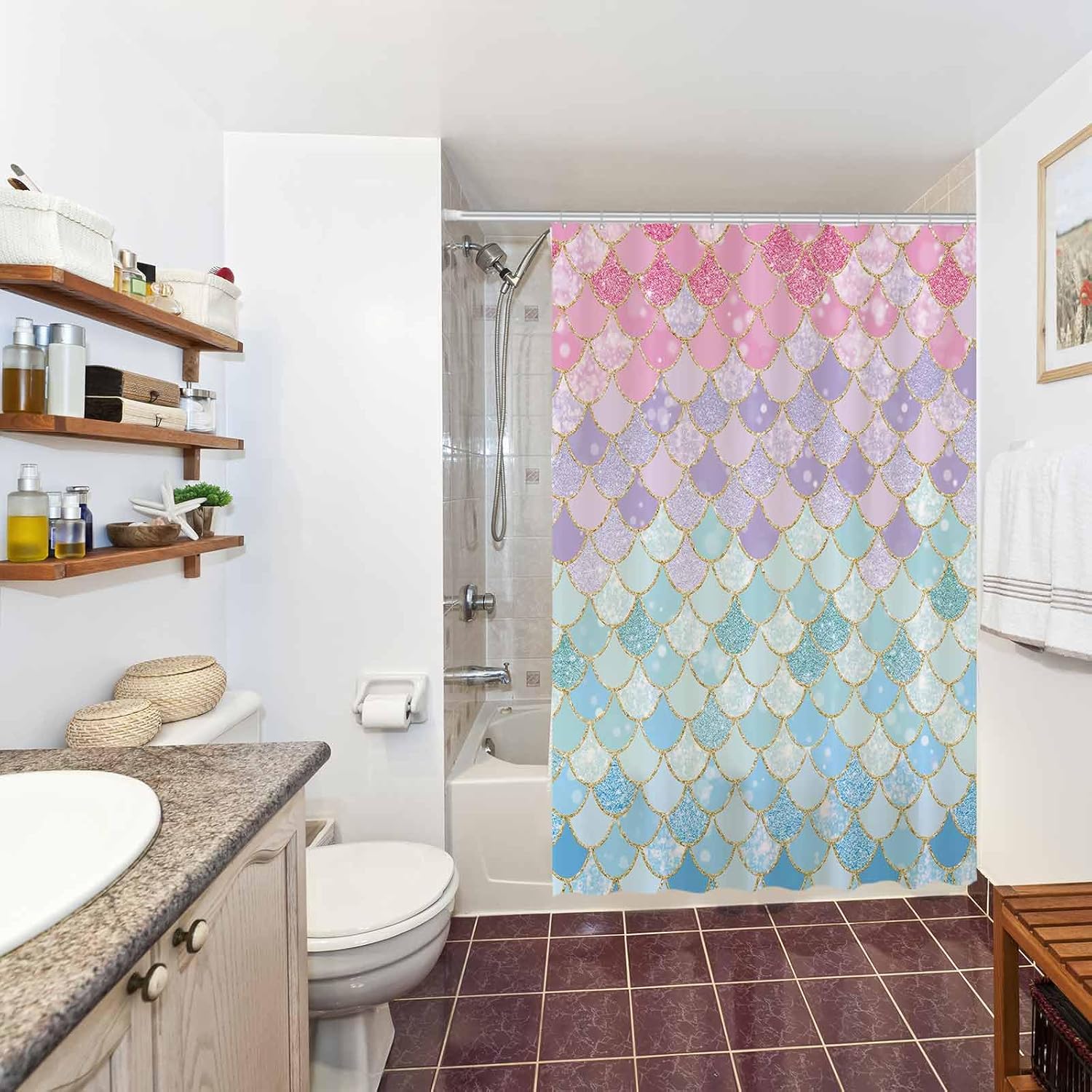 Mermaid Scales Shower Curtain  - Home Bathroom Scales ulasan dan harga