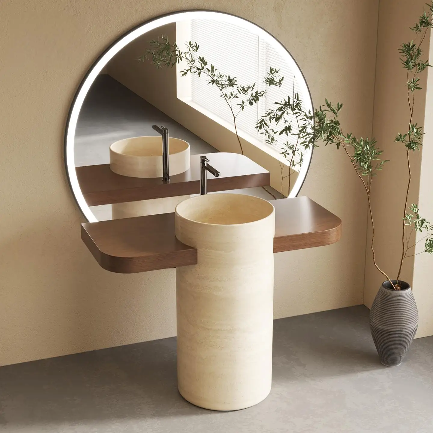 Luxury Handcrafted Travertine  - Home Living Bathroom Vanity ulasan dan harga