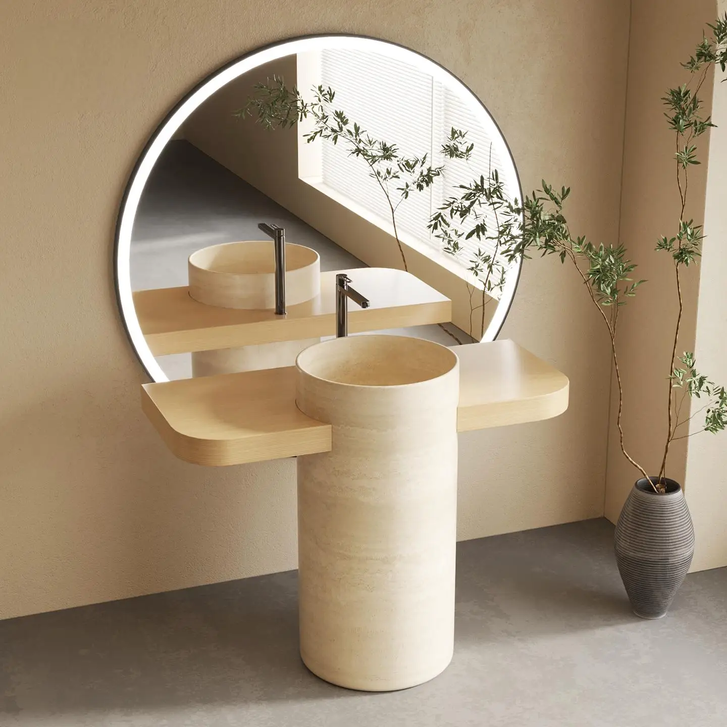 Luxury Handcrafted Travertine  - Home Living Bathroom Vanity ulasan dan harga