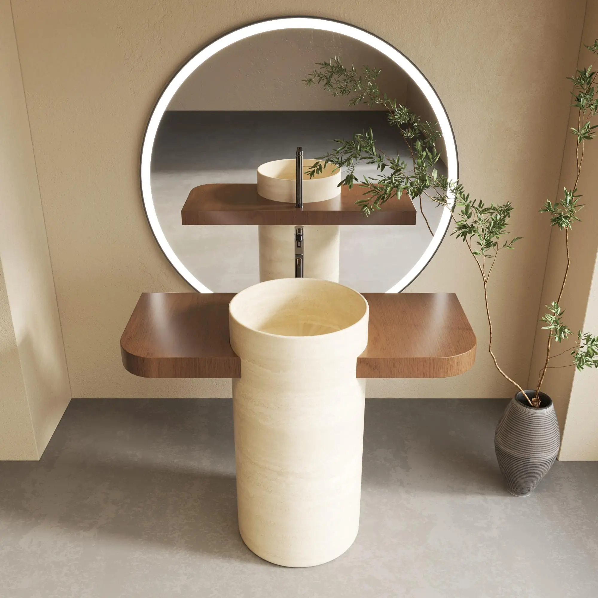 Luxury Handcrafted Travertine  - Home Living Bathroom Vanity ulasan dan harga