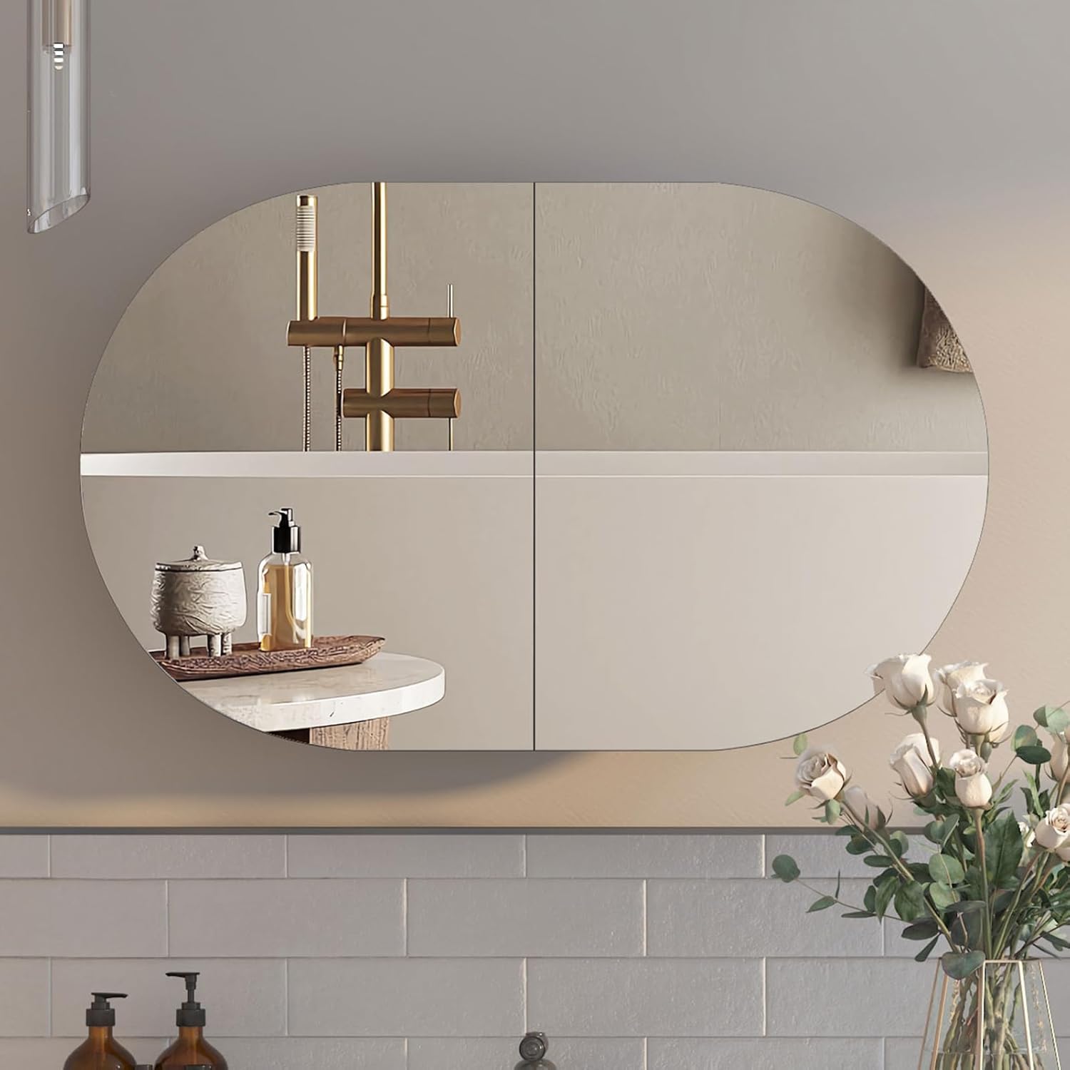 Oval Medicine Cabinet with Mir - Home Bathroom Cabinets ulasan dan harga