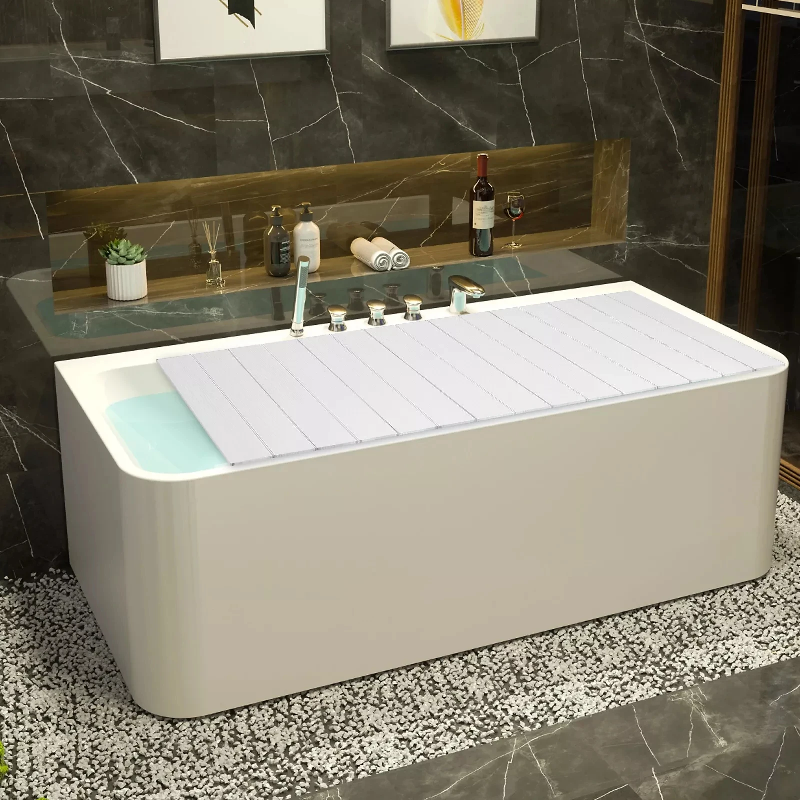 Folding Bathtub Cover White Wo - Home Bathroom Tub ulasan dan harga