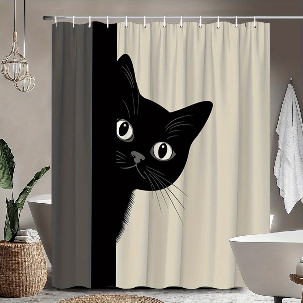 1pc Black Cat Shower Curtain S - Home Bathroom Partition Wall ulasan dan harga