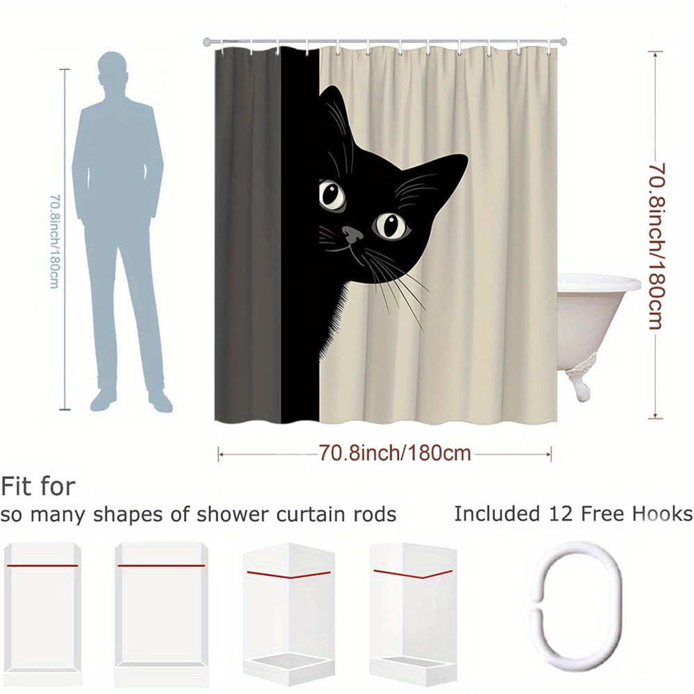 1pc Black Cat Shower Curtain S - Home Bathroom Partition Wall ulasan dan harga