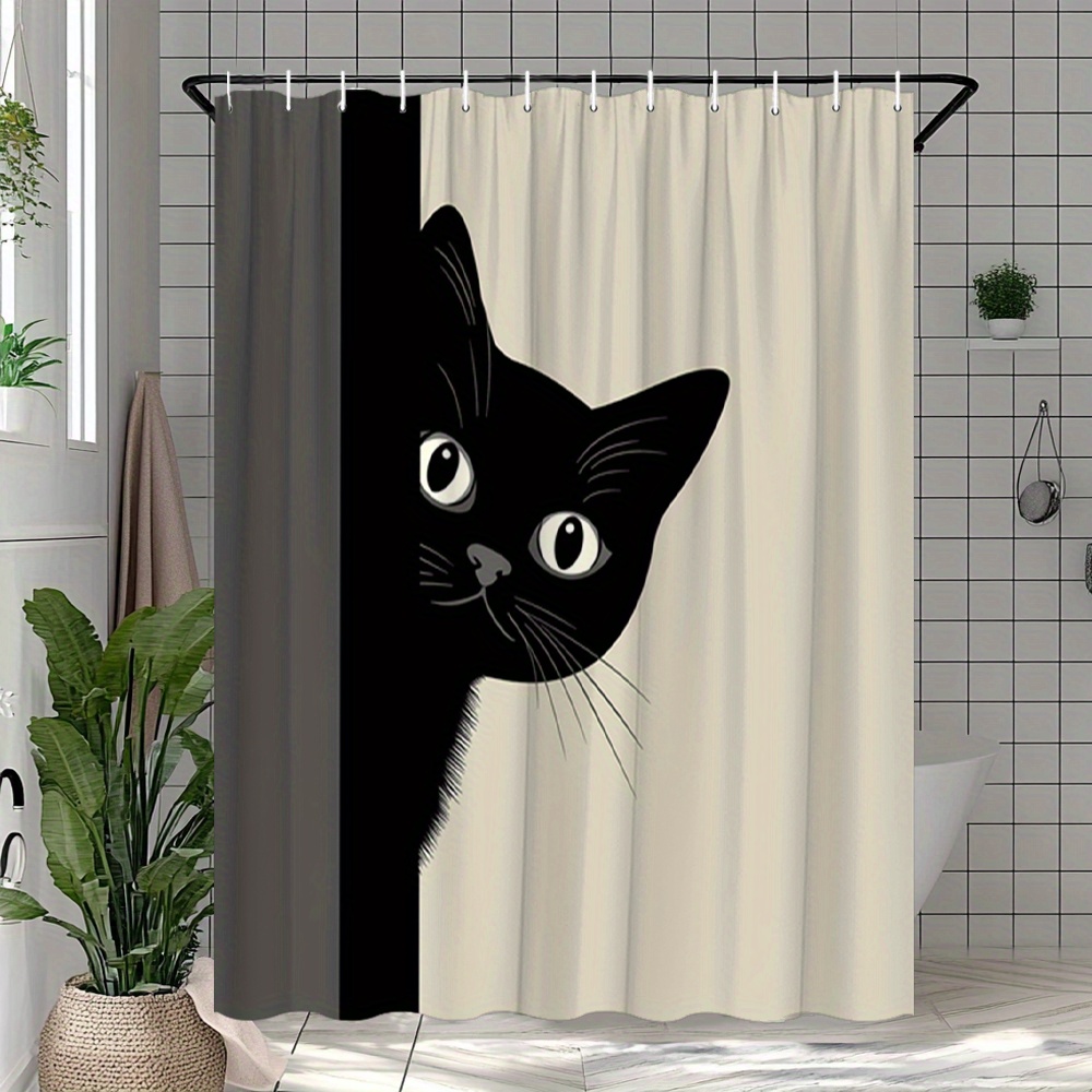 1pc Black Cat Shower Curtain S - Home Bathroom Partition Wall ulasan dan harga