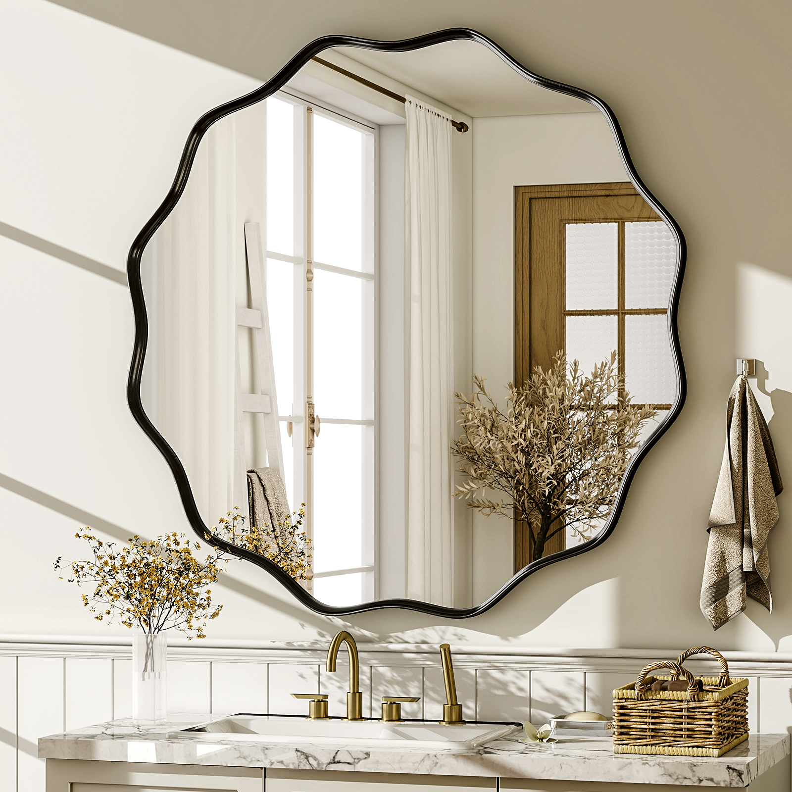 Wavy Round Bathroom Mirror Dec - Home Bathroom Cabinets ulasan dan harga