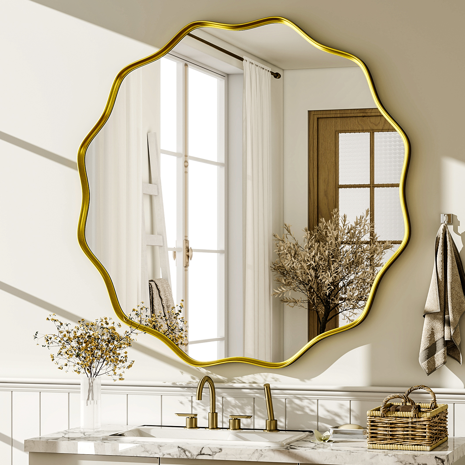 Wavy Round Bathroom Mirror Dec - Home Bathroom Cabinets ulasan dan harga