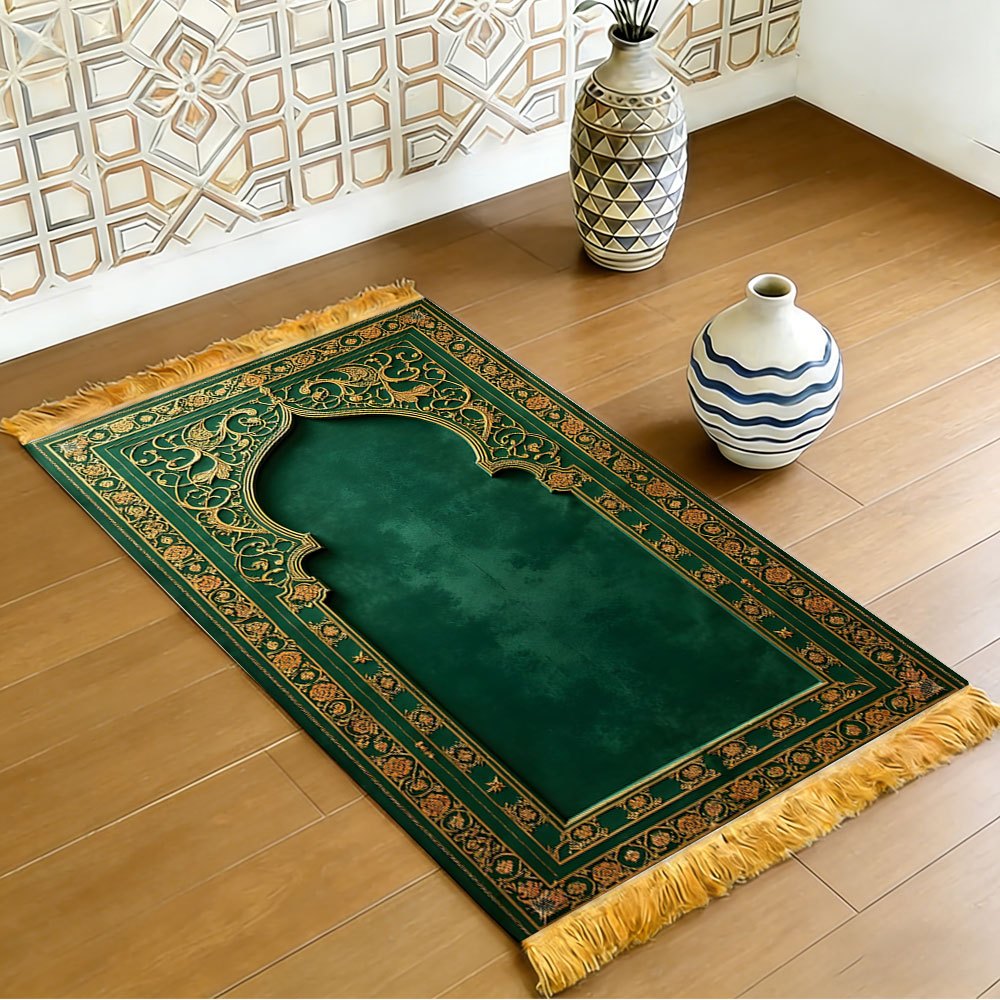 Dark Green Gold Floral Arch Is - Home Bathroom Rugs ulasan dan harga