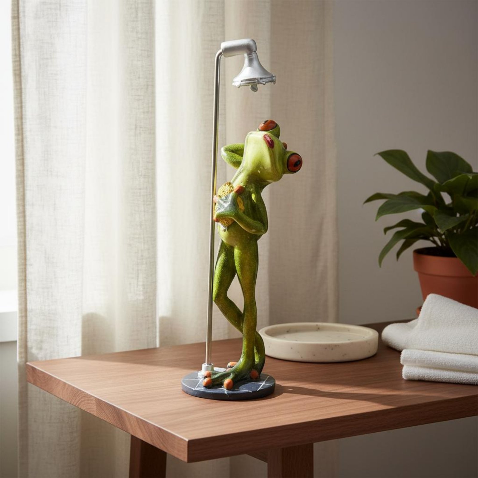 Showering Frog Figurine Novelt - Home For Bathroom ulasan dan harga