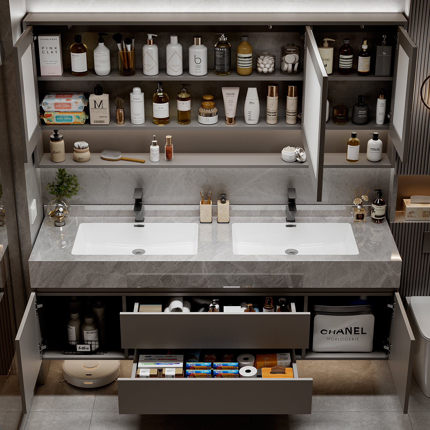 Makeup Organizer Cupboard Stor - Home Bathroom Partition Wall ulasan dan harga