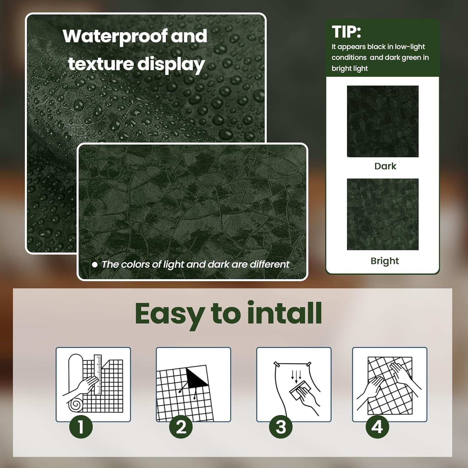 Dark Green Peel and Stick Wall - Home Bathroom Products ulasan dan harga