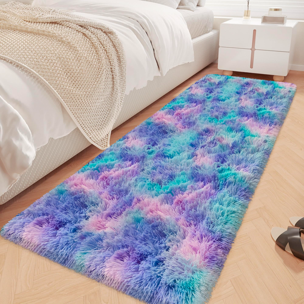 VIKAMA Gradient Blue Fluffy Ru - Home Bathroom Rugs ulasan dan harga